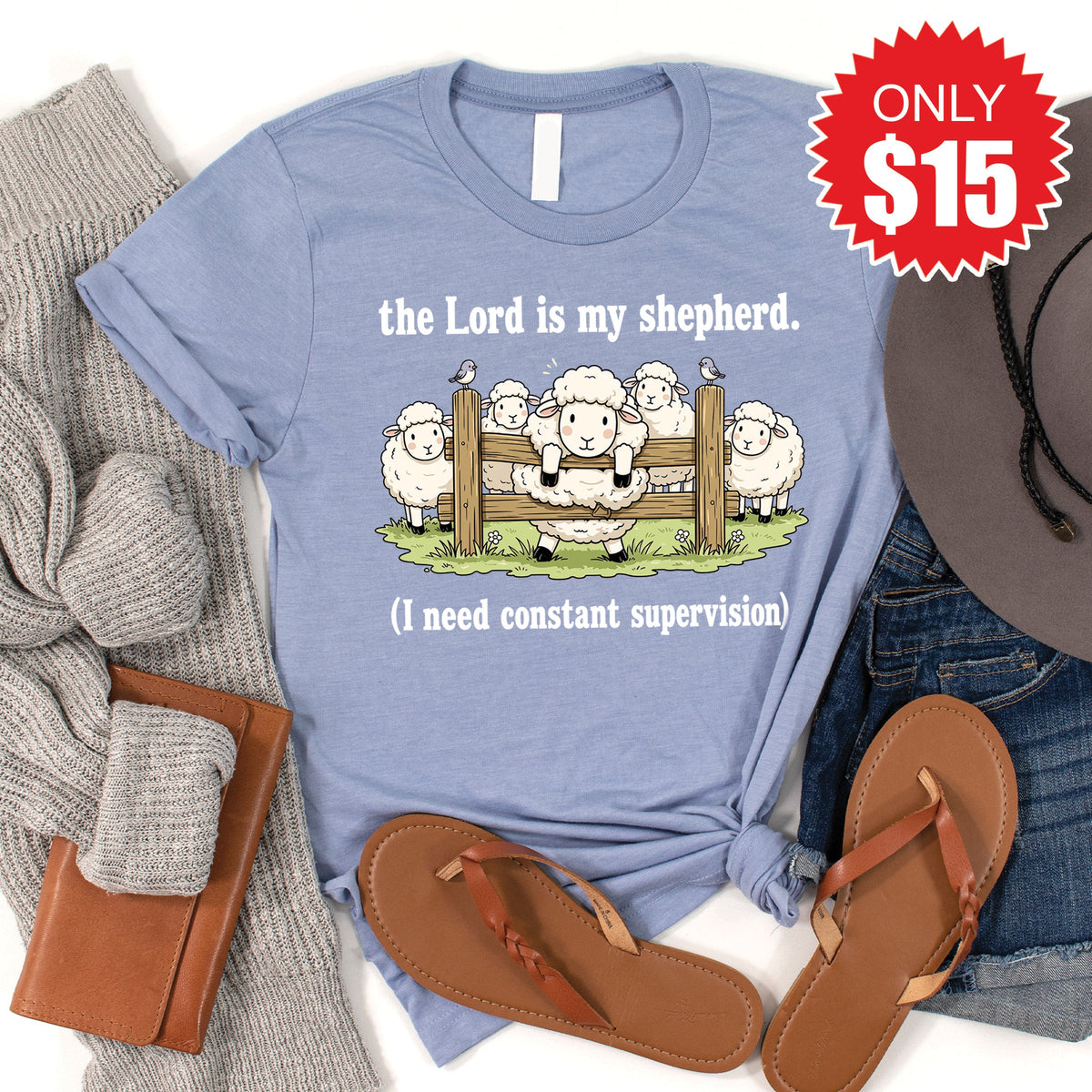 The Lord Is My Shepherd Tee - Heather Blue - 15 product image 1