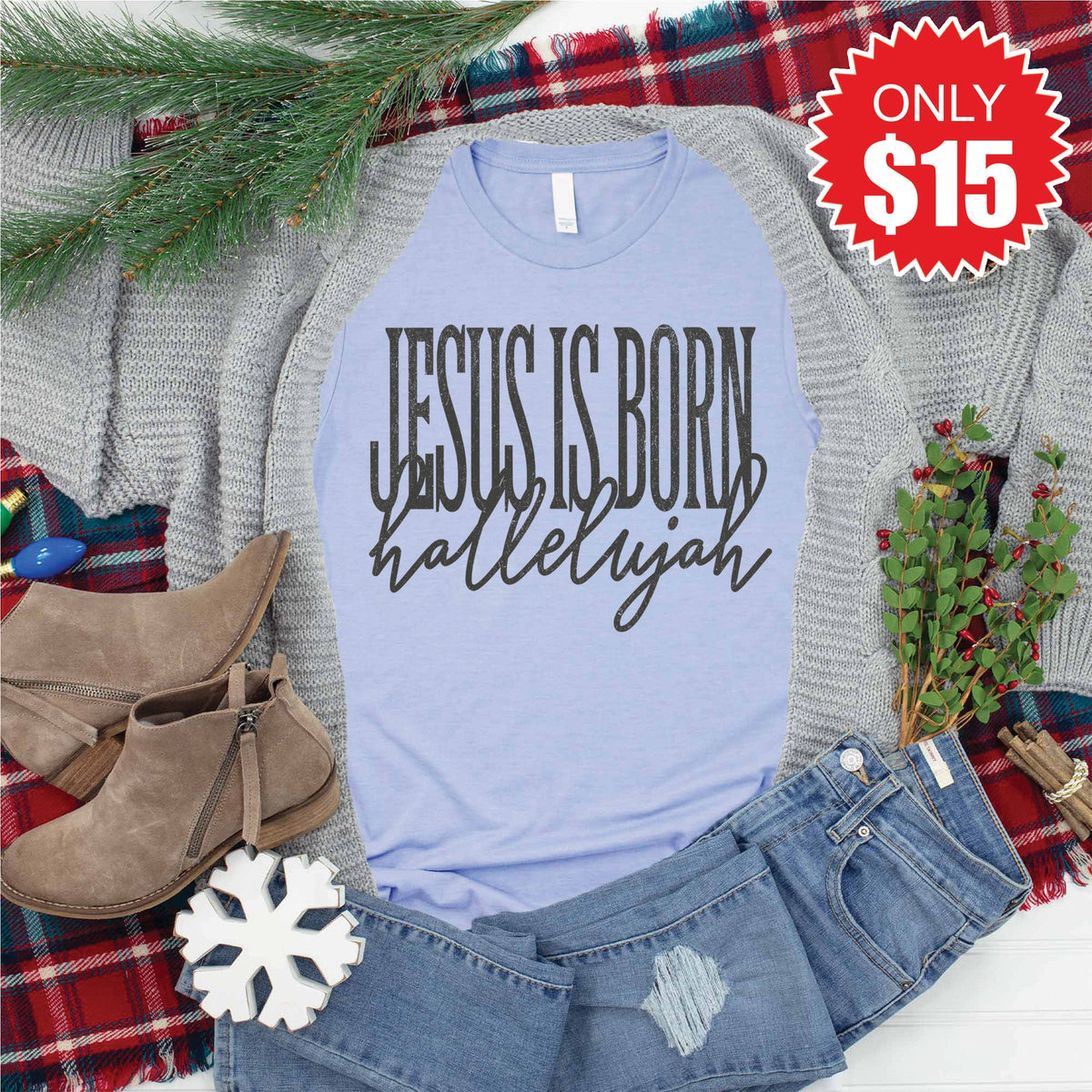 Jesus Is Born Tee - Heather Blue - 15 product image 1