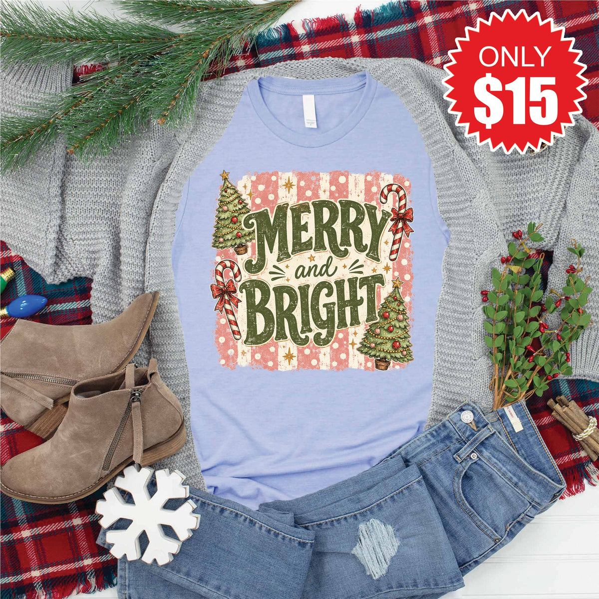 Merry and Bright Tee - Heather Blue - 15 product image 1