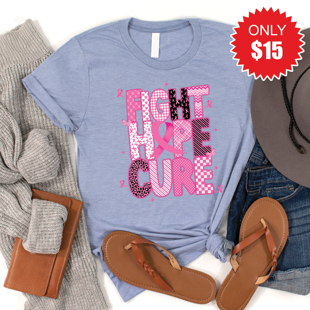 Fight, Hope, Cure Tee - Heather Blue - 15 product image 1