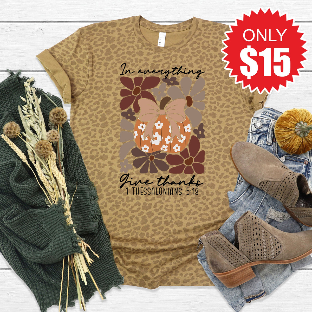 In Everything Give Thanks Tee - Brown Leopard - 15 product image 1