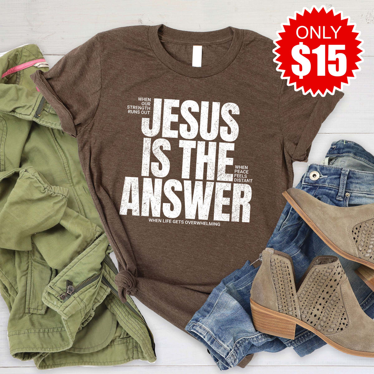 Jesus Is The Answer Tee - Heather Brown - 15 product image 1