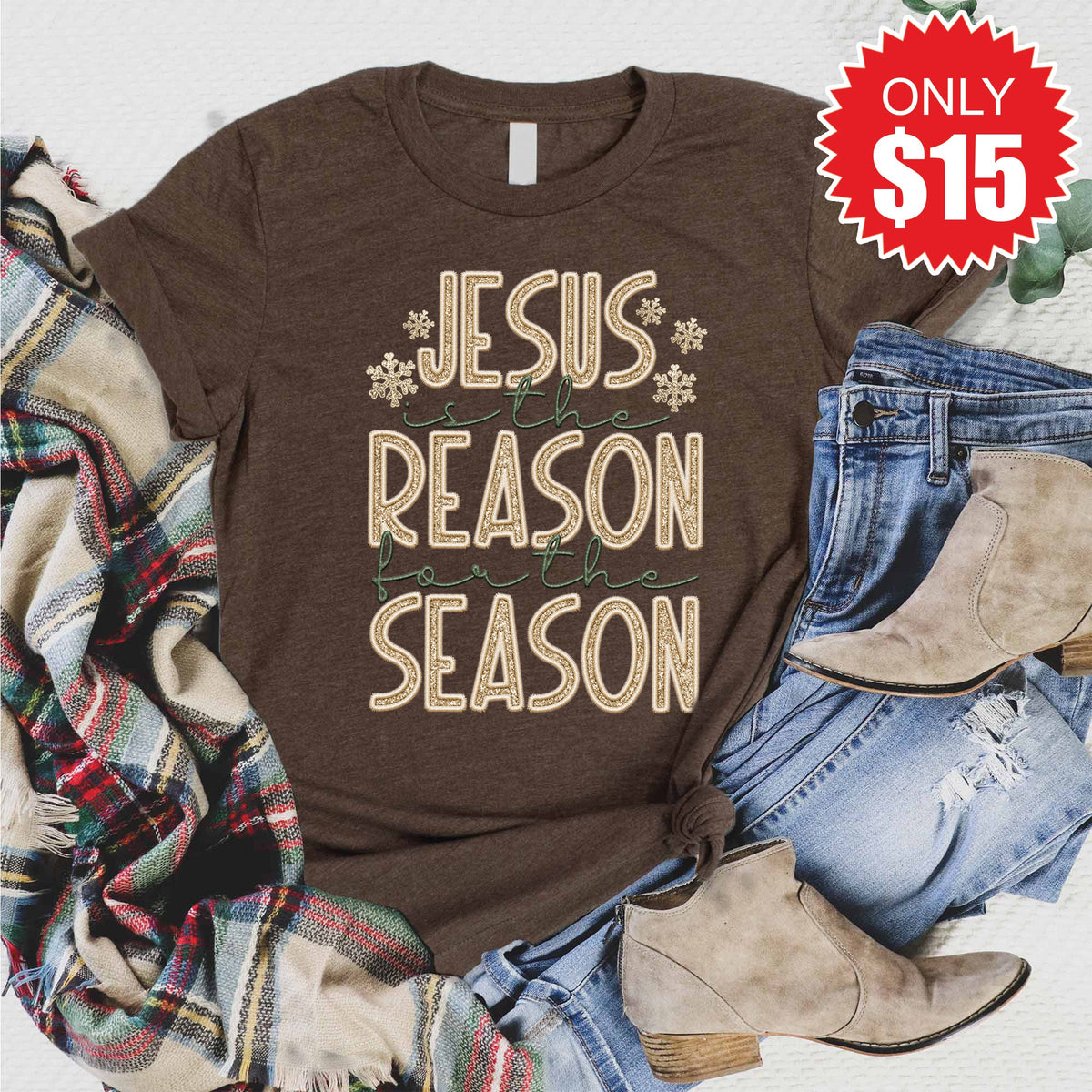 Jesus Is The Reason Tee - Heather Brown - 15 product image 1
