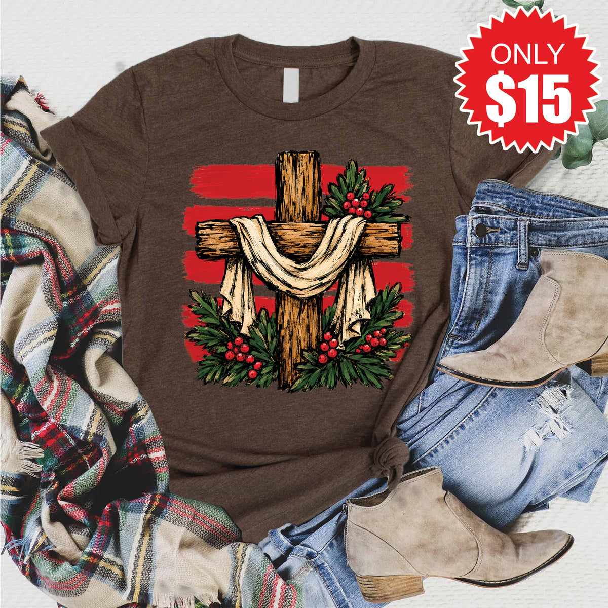 Christmas Cross Tee - Heather Brown - 15 product image 1