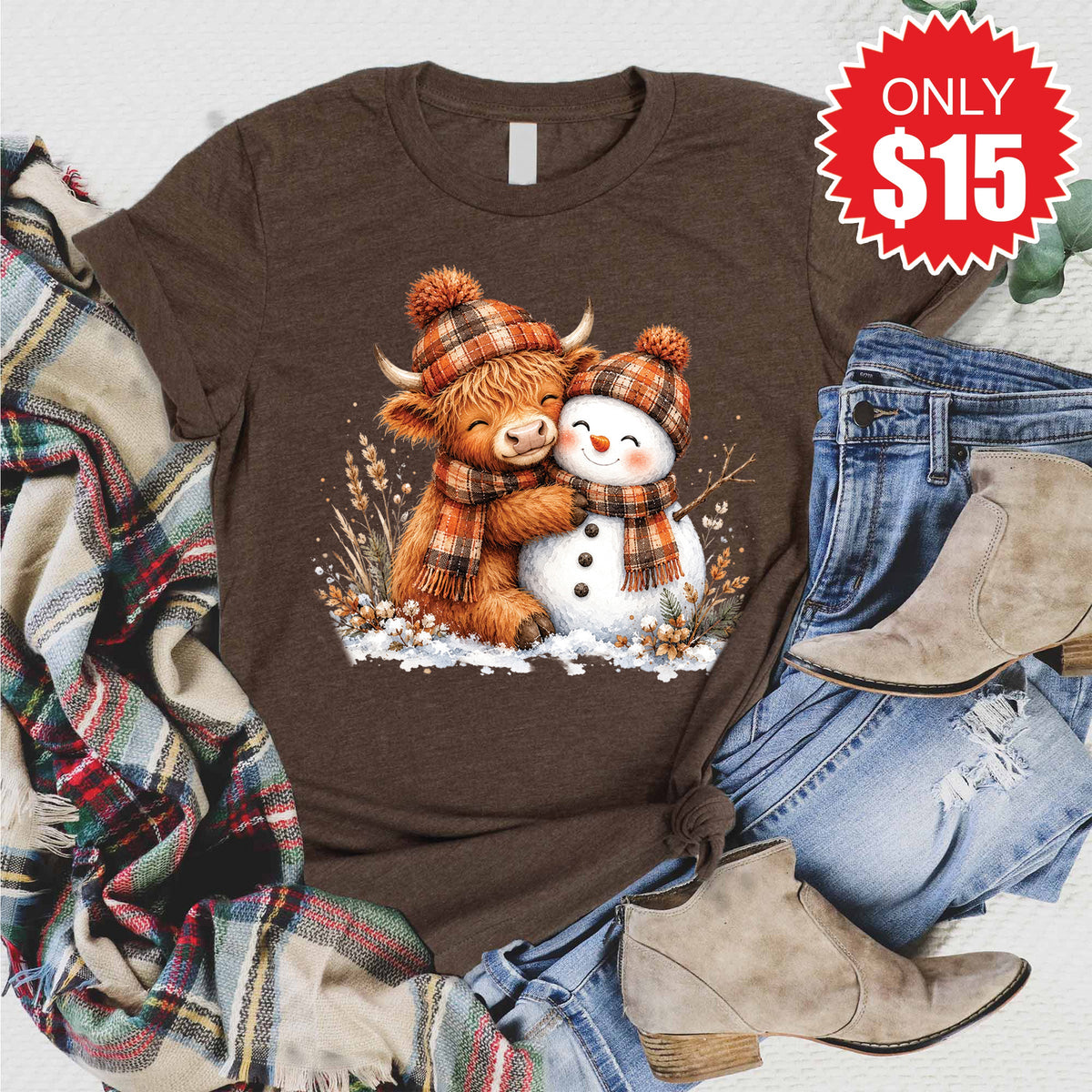 Christmas Cow Tee - Heather Brown - 15 product image 1