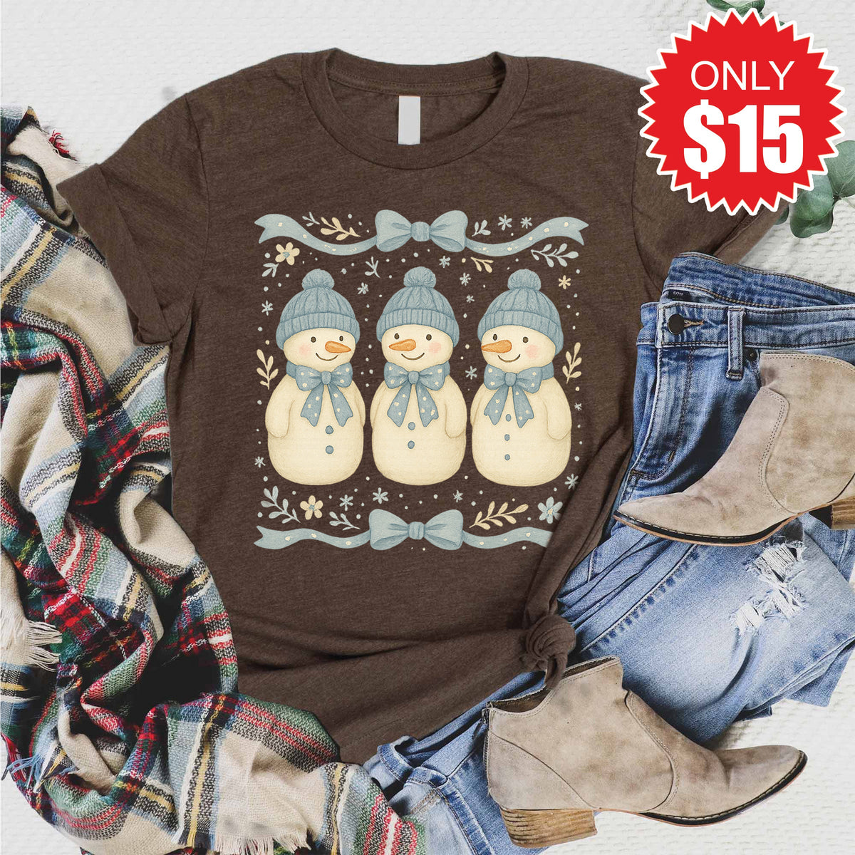 Snowmen Tee - Heather Brown - 15 product image 1