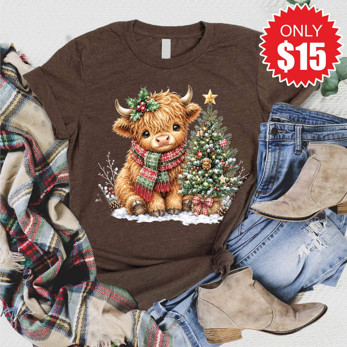 Christmas Cow Tee - Heather Brown - 15 product image 1
