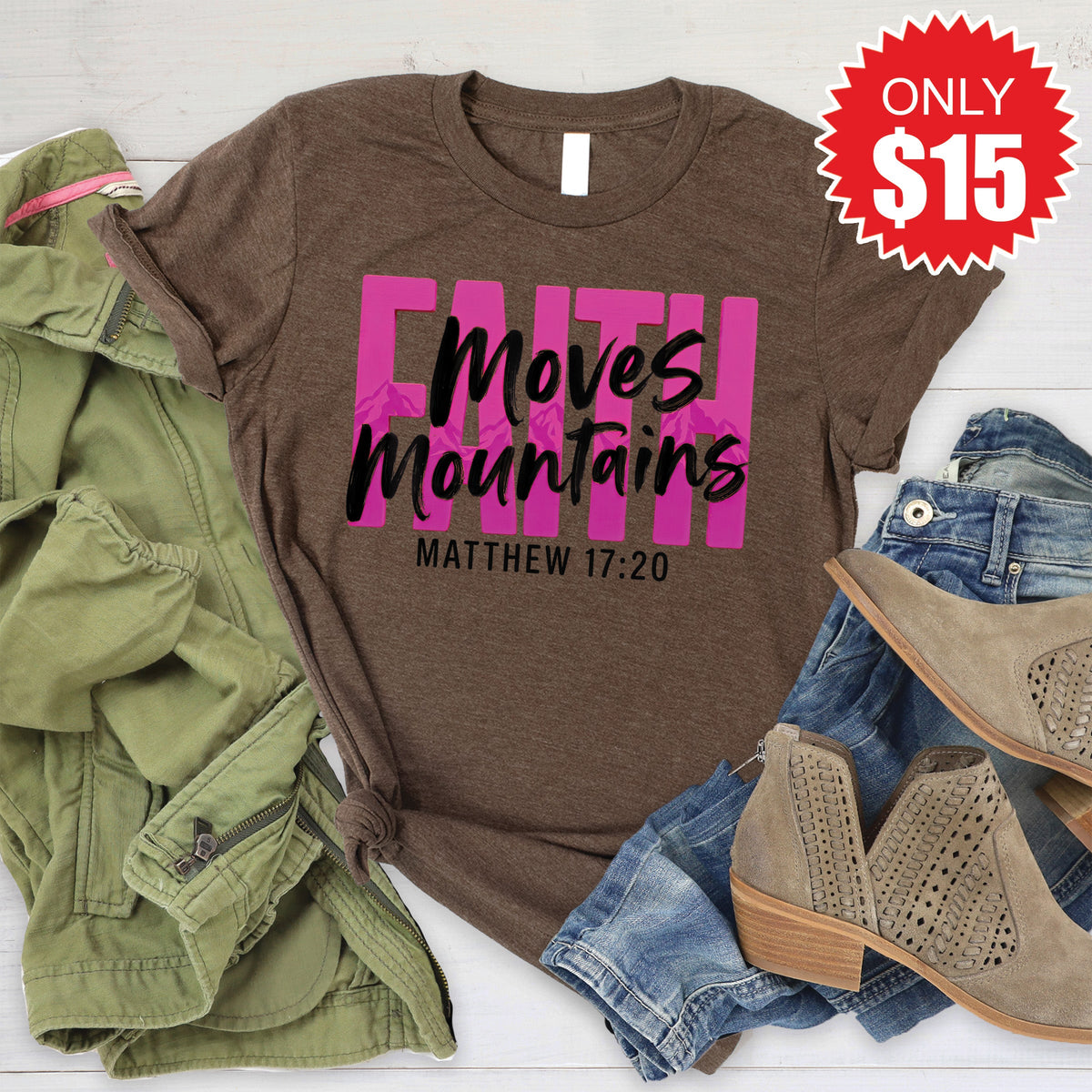 Faith Moves Mountains Tee - Heather Brown - 15 product image 1