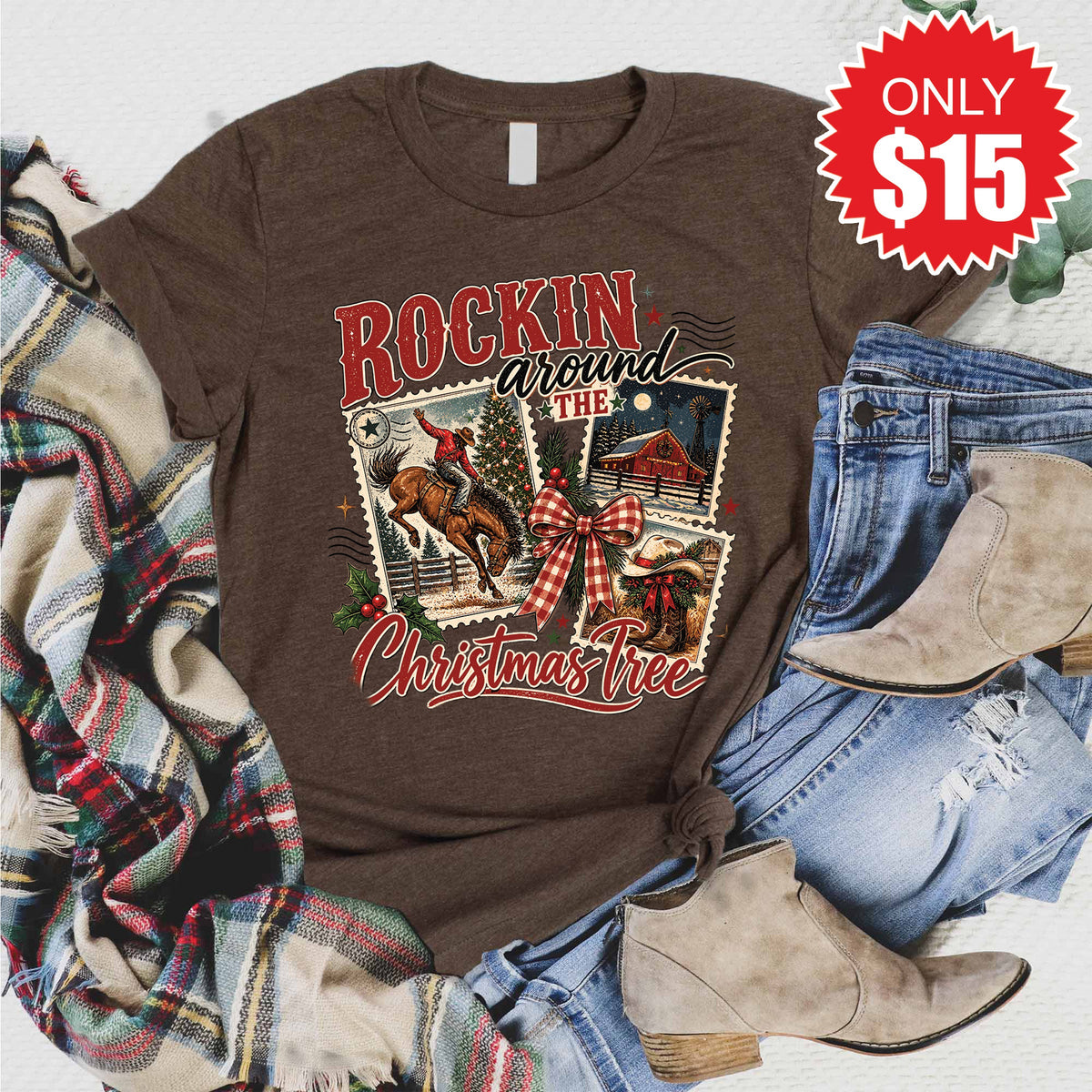 Rockin Around The Christmas Tree Tee - Heather Brown - 15 product image 1