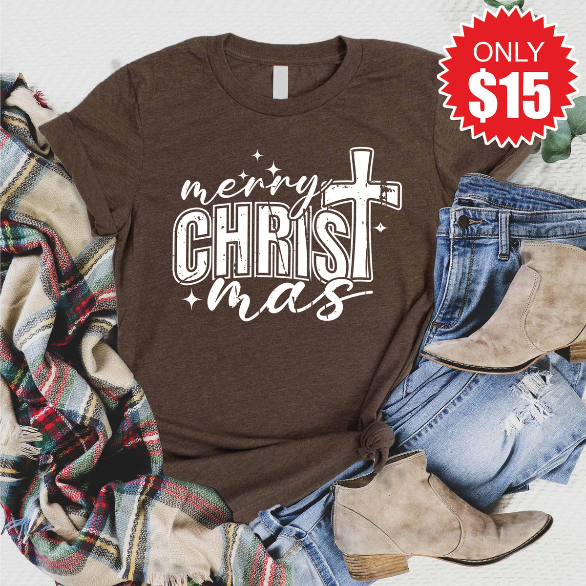 Merry Christmas Tee - Heather Brown - 15 product image 1