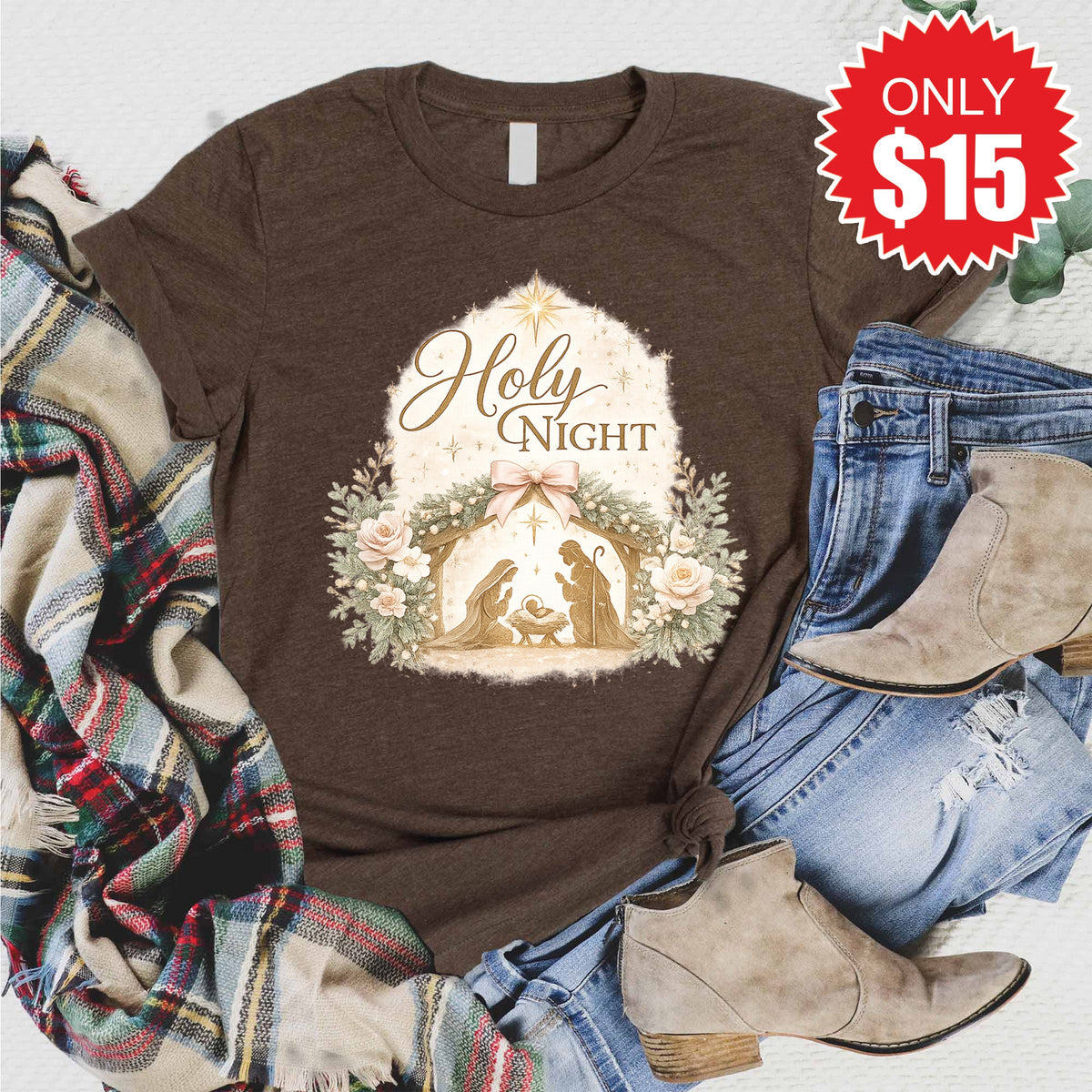 Holy Night Tee - Heather Brown - 15 product image 1