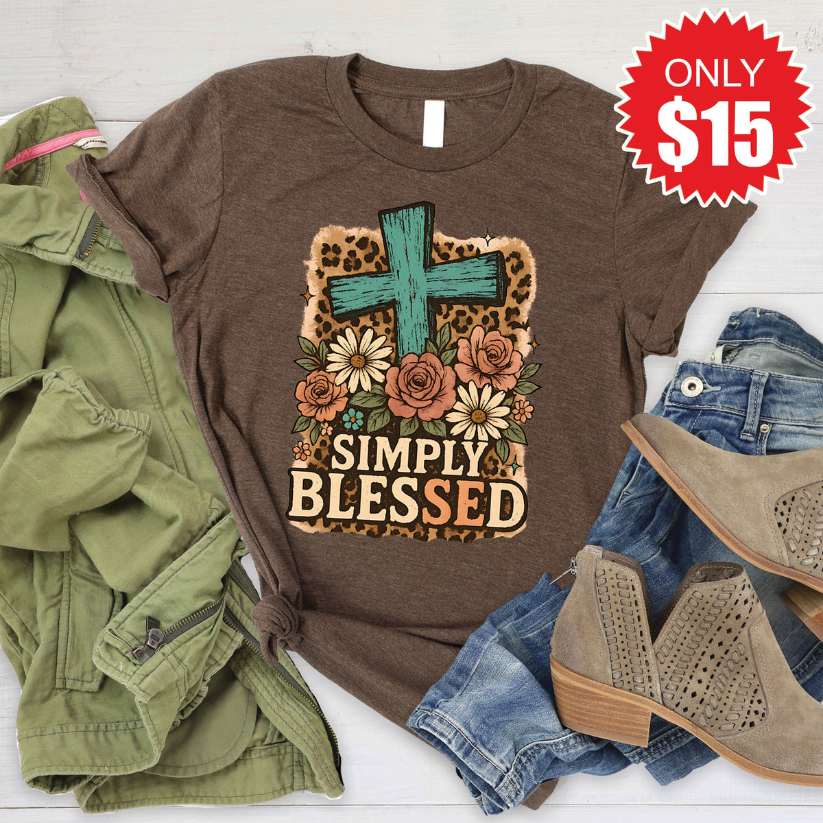 Simply Blessed Tee - Heather Brown - 15 product image 1