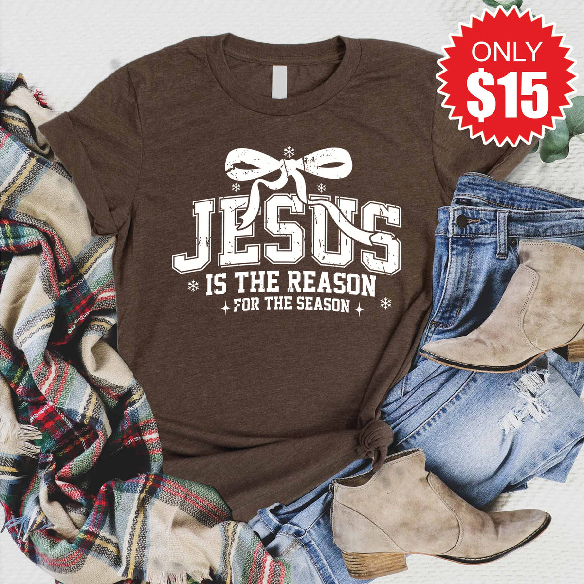 Jesus Is The Reason Tee - Heather Brown - 15 product image 1