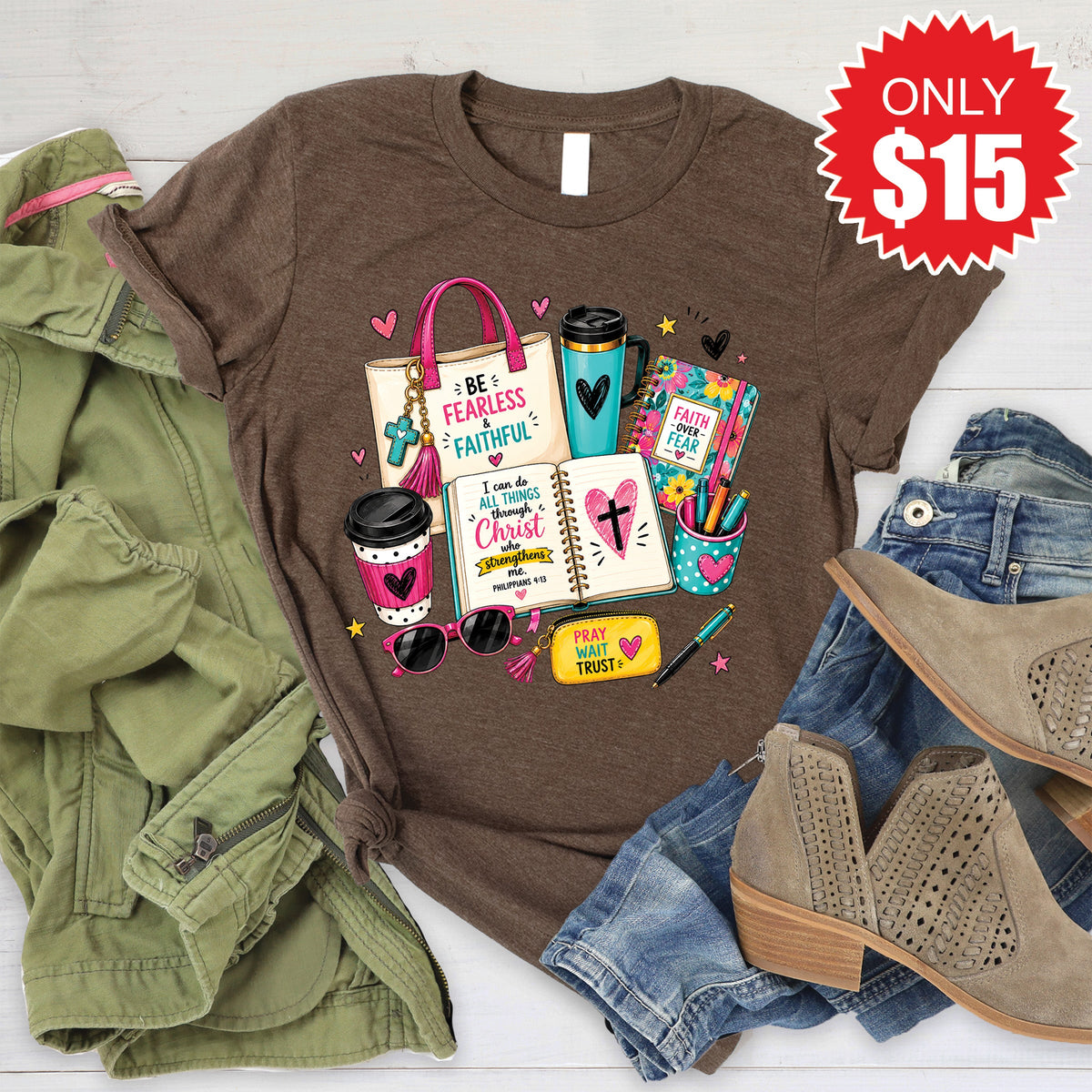 Be Fearless and Faithful Tee - Heather Brown - 15 product image 1