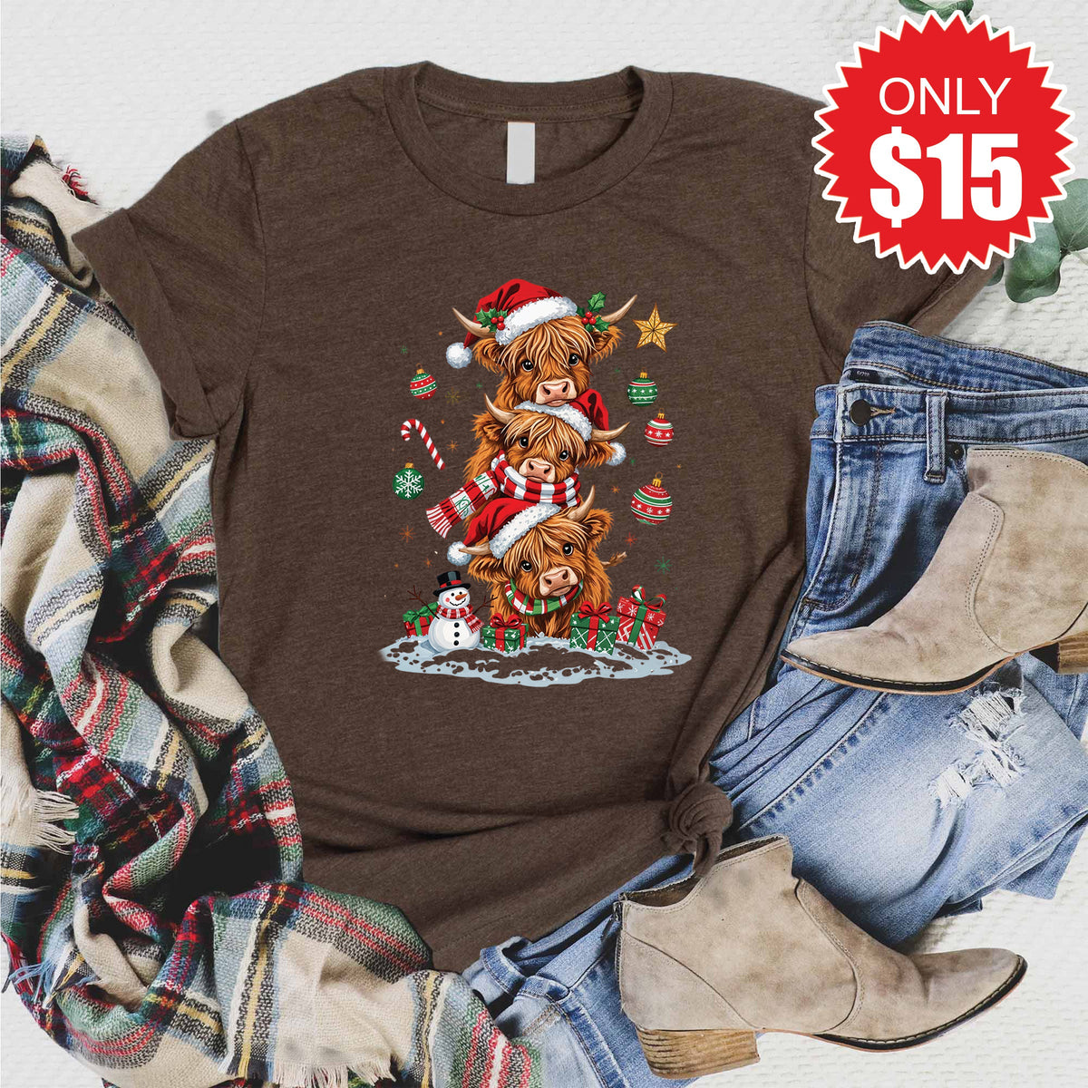 Christmas Cows Tee - Heather Brown - 15 product image 1