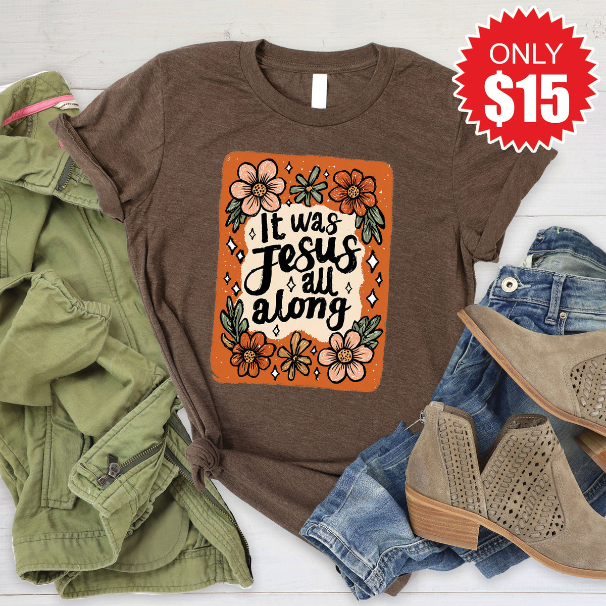 It Was Jesus All Along Tee - Heather Brown - 15 product image 1