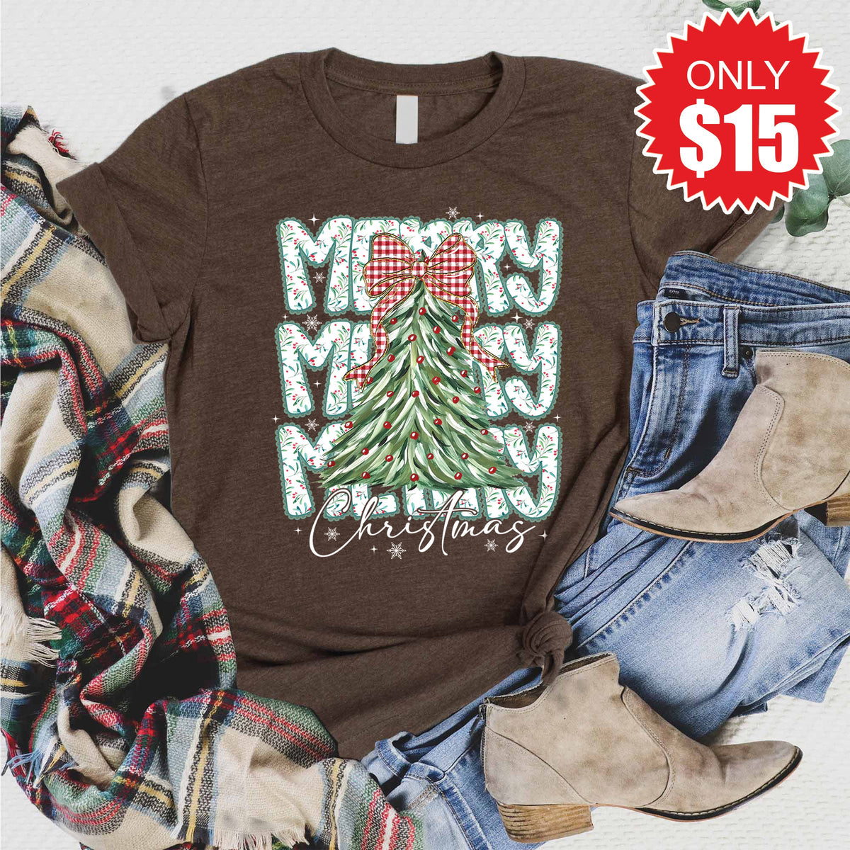 Merry Christmas Tee - Heather Brown - 15 product image 1