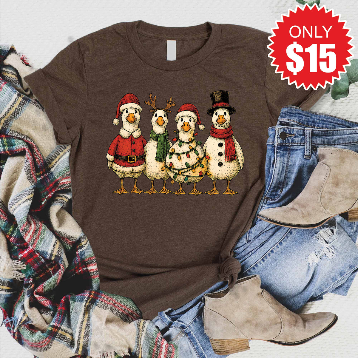 Festive Geese Tee - Heather Brown - 15 product image 1