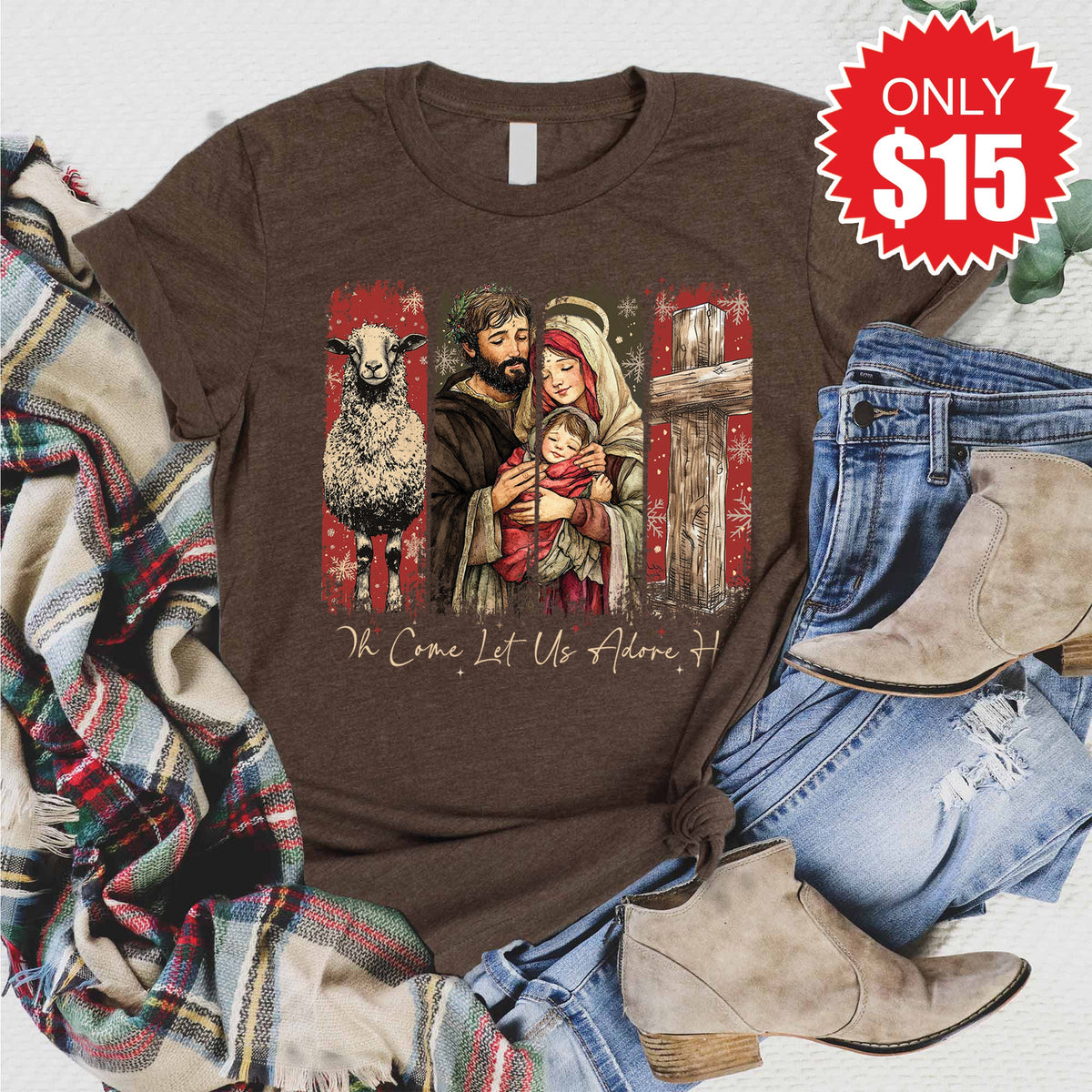 Let Us Adore Him Tee - Heather Brown - 15 product image 1