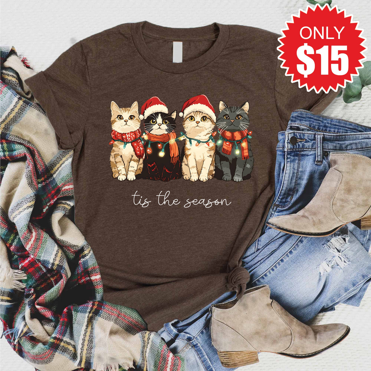 Christmas Cats Tee - Heather Brown - 15 product image 1