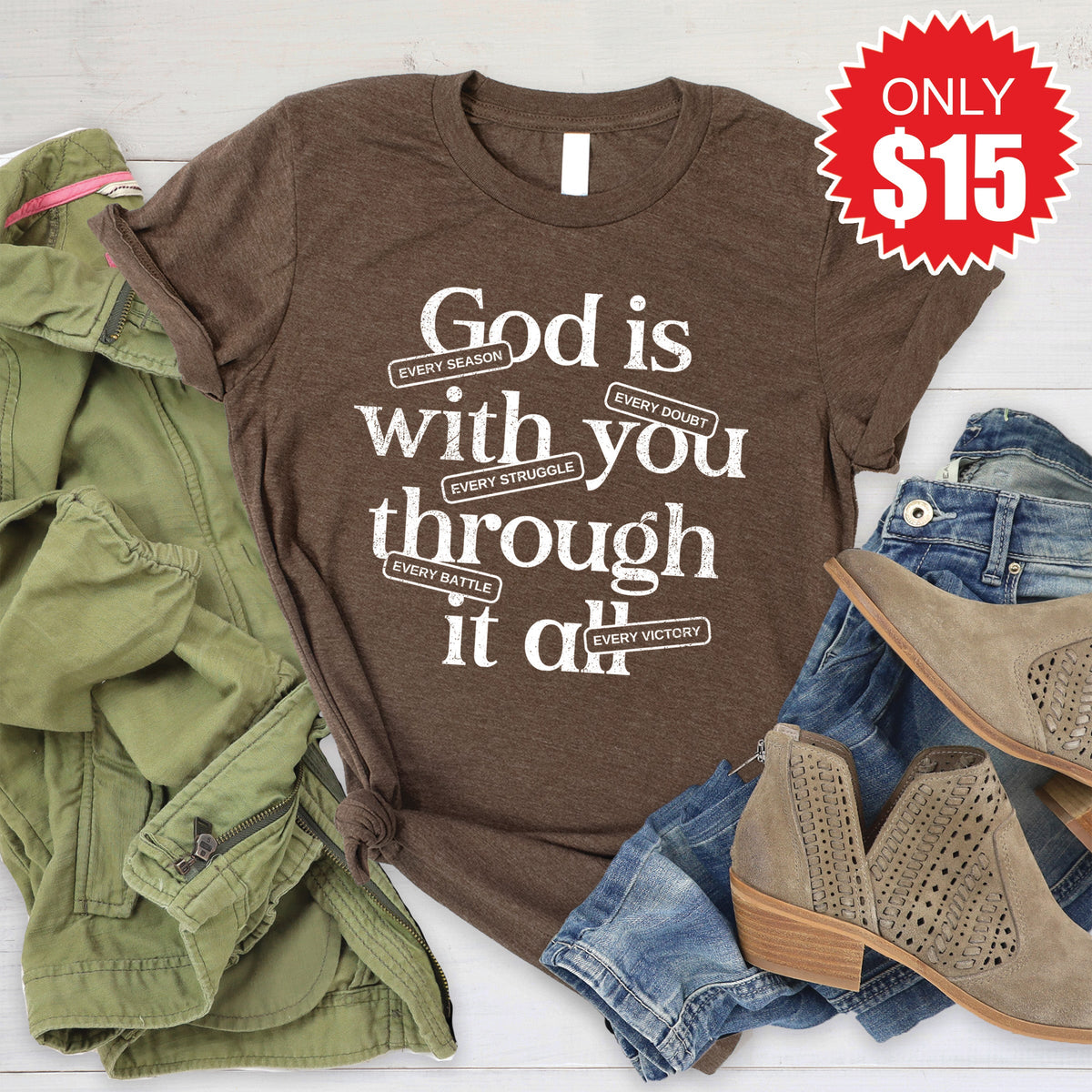 God Is With You Tee - Heather Brown - 15 product image 1