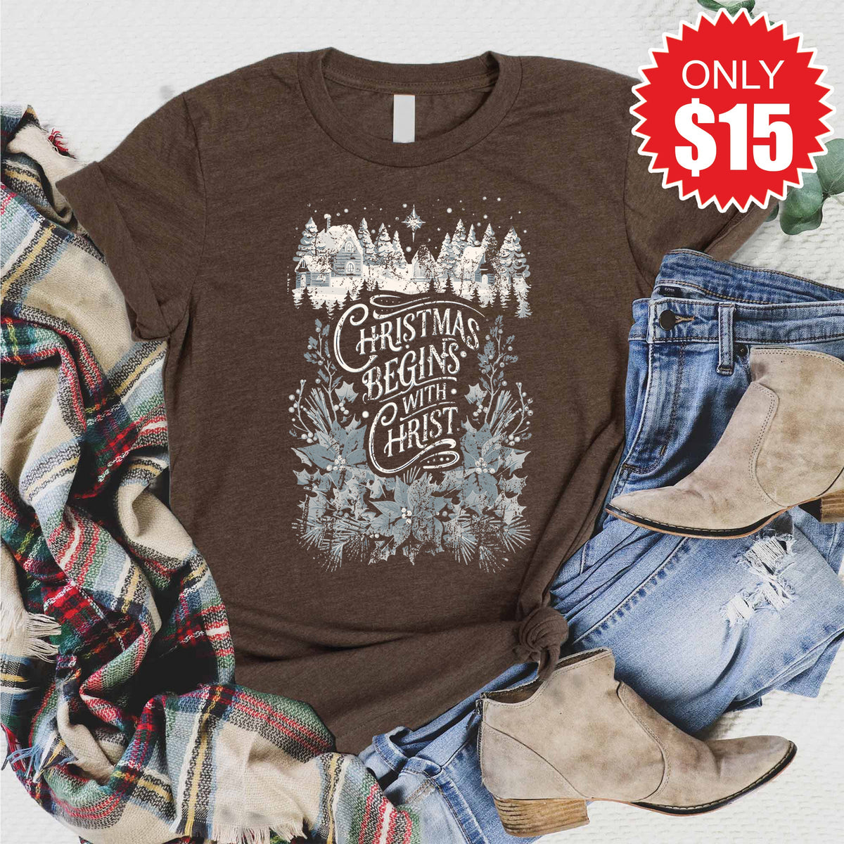 Christmas Begins With Christ Tee - Heather Brown - 15 product image 1
