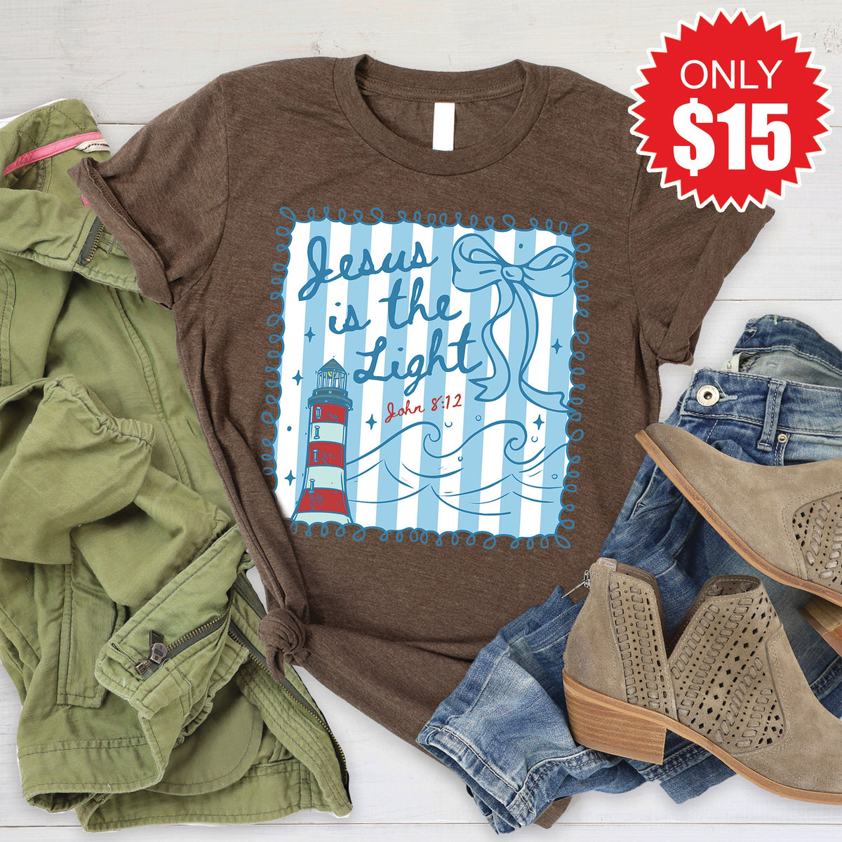 Jesus Is The Light Tee - Heather Brown - 15 product image 1
