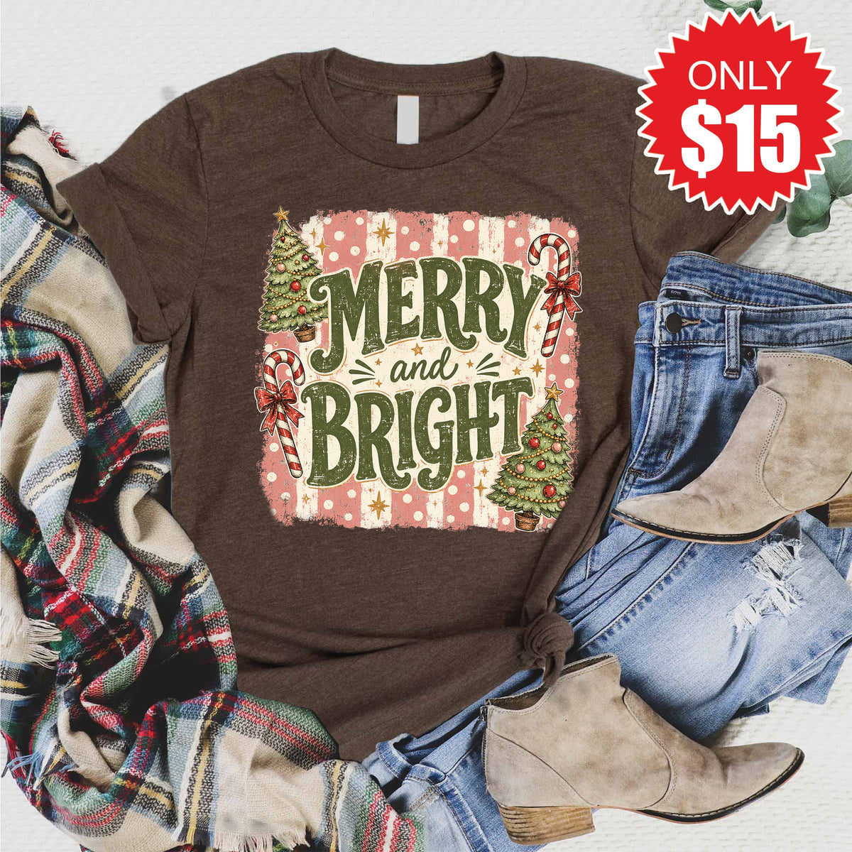 Merry and Bright Tee - Heather Brown - 15 product image 1