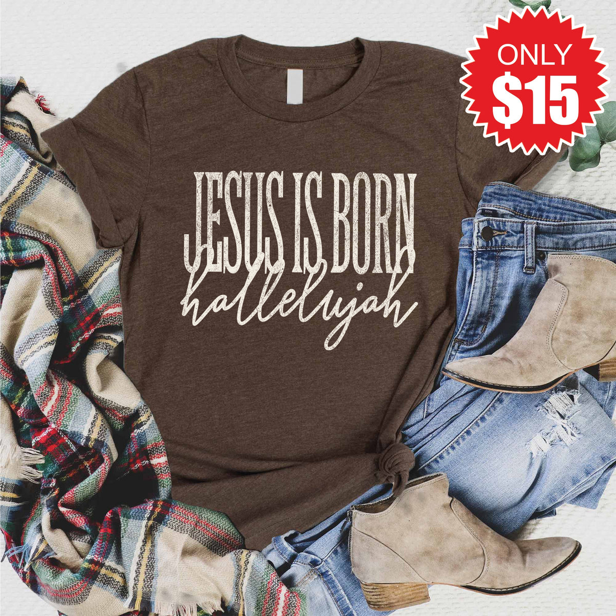 Jesus Is Born Tee - Heather Brown - 15 product image 1