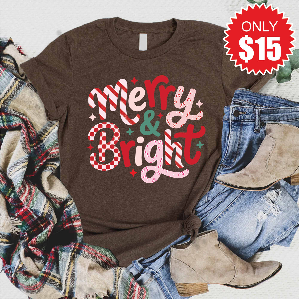 Merry And Bright Tee - Heather Brown - 15 product image 1