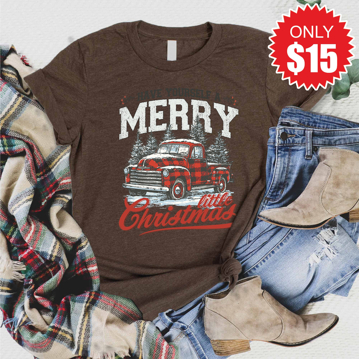 Merry Little Christmas Tee - Heather Brown - 15 product image 1