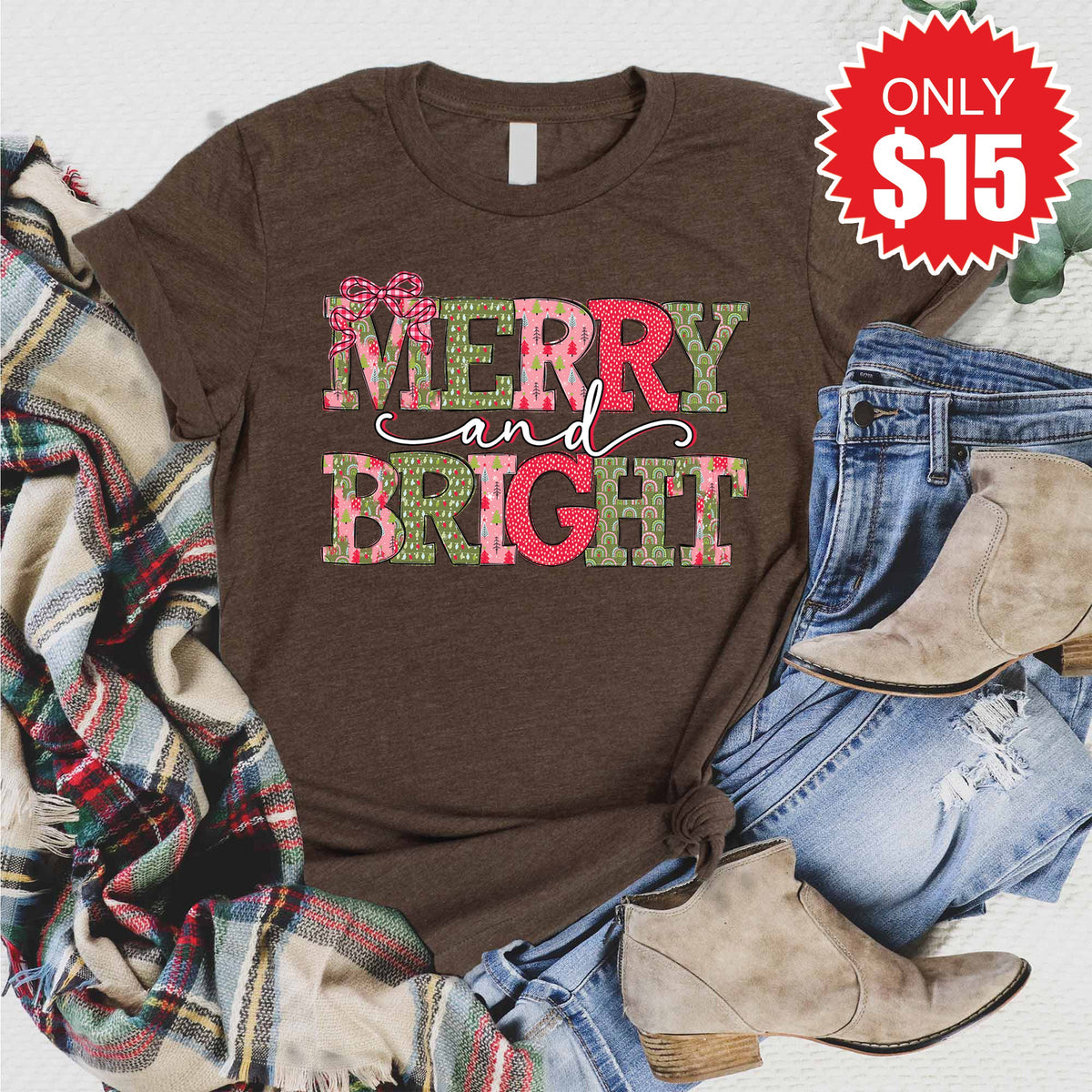 Merry and Bright Tee - Heather Brown - 15 product image 1