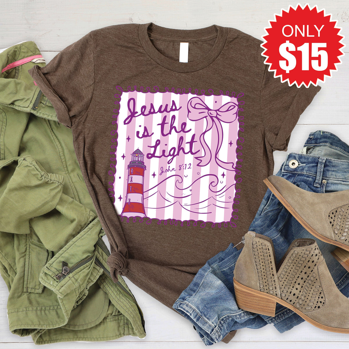 Jesus Is The Light Tee - Heather Brown - 15 product image 1