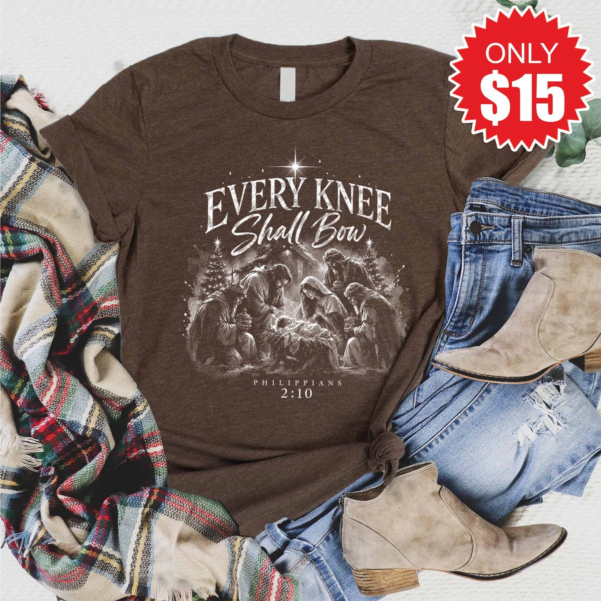Every Knee Shall Bow Tee - Heather Brown - 15 product image 1