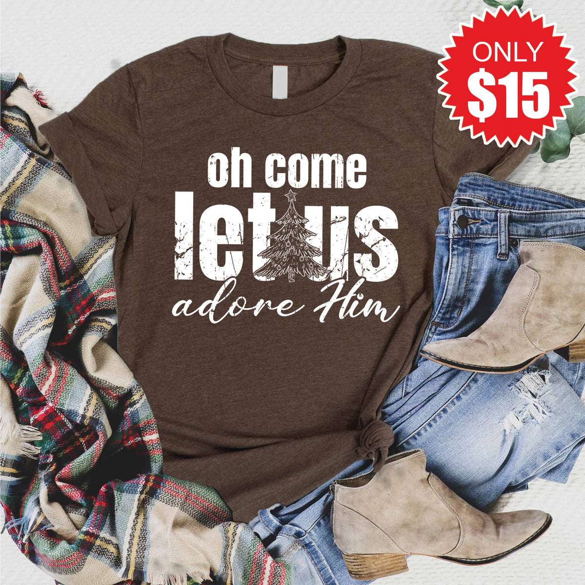 Let Us Adore Him Tee - Heather Brown - 15 product image 1