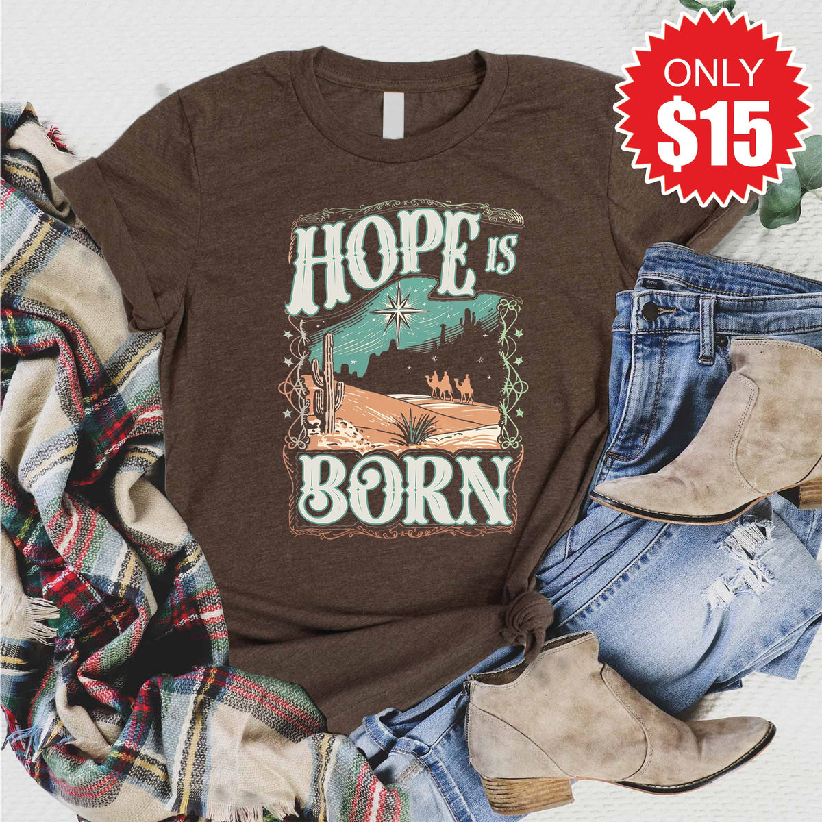 Hope Is Born Tee - Heather Brown - 15 product image 1