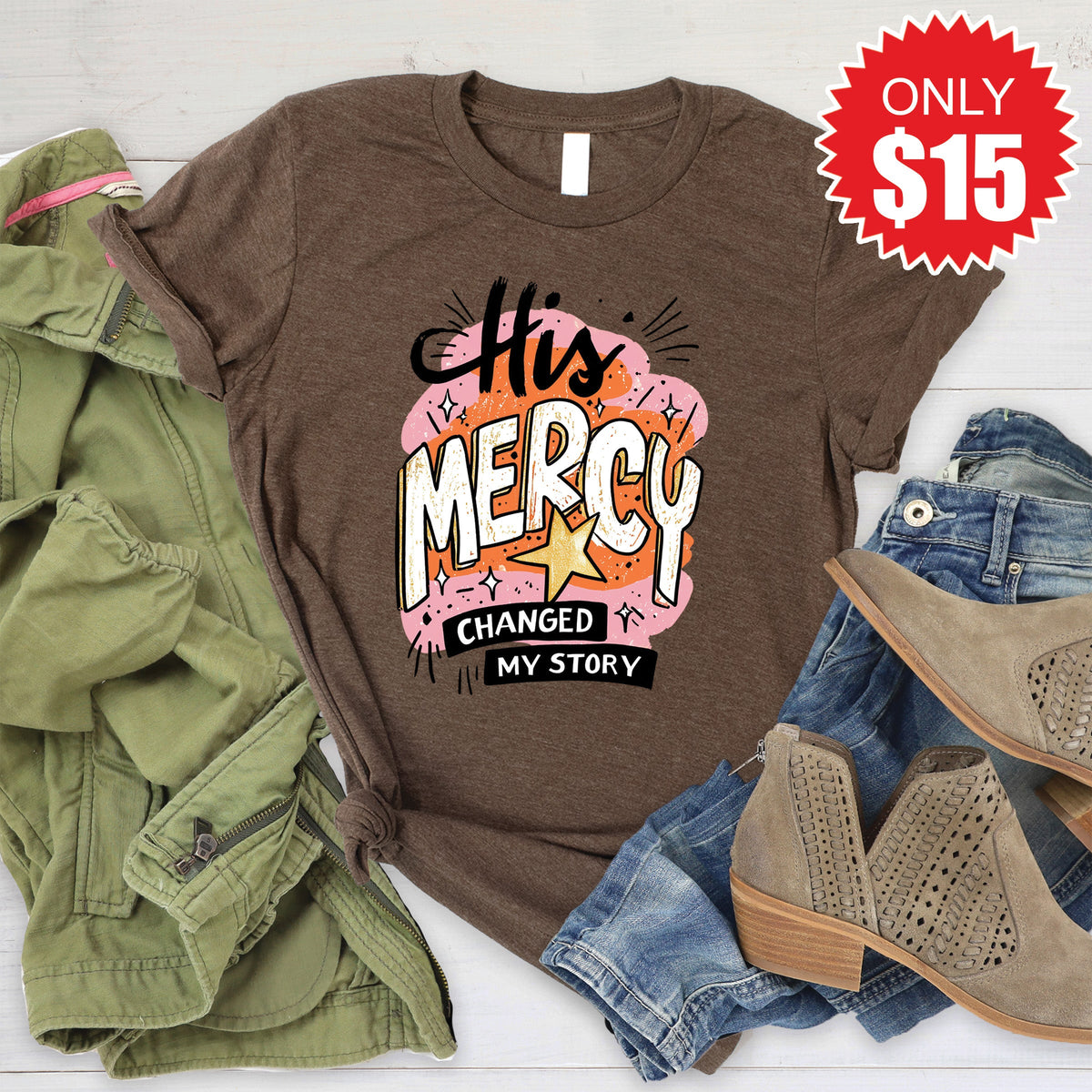 His Mercy Tee - Brown Leopard - 15 product image 1