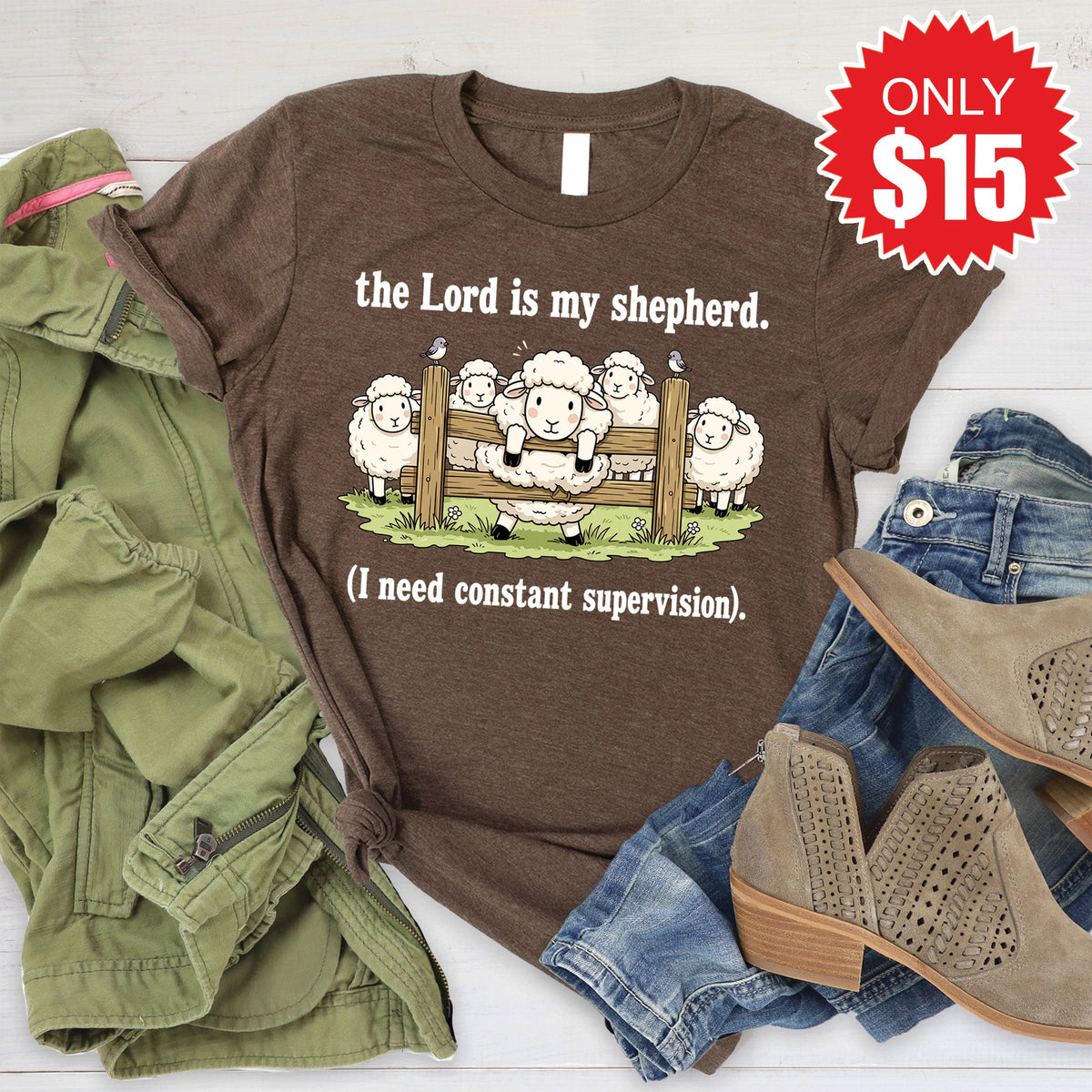 The Lord Is My Shepherd Tee - Heather Brown - 15 product image 1