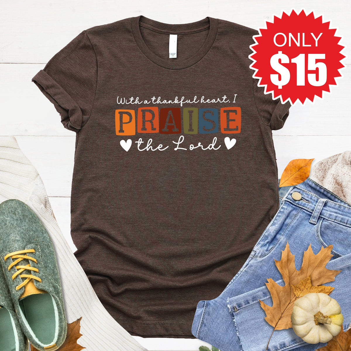 Thankful Praise Tee - Heather Brown - 15 product image 1