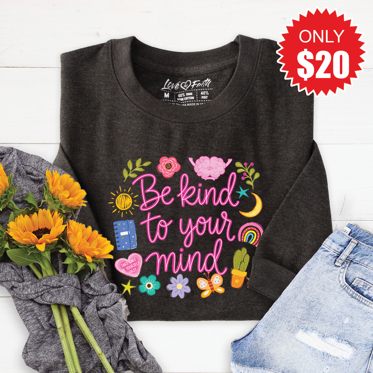Be Kind To Your Mind Sweatshirt - Heather Charcoal - 20 product image 1