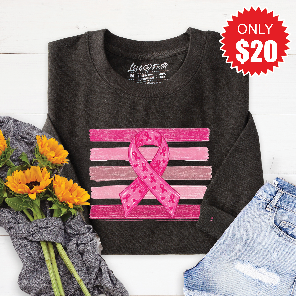 Pink Ribbon Sweatshirt - Heather Charcoal - 20 product image 1