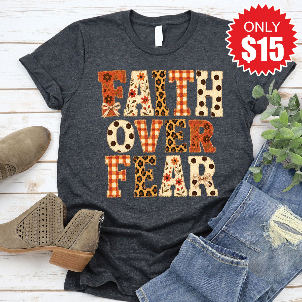 Faith Over Fear Tee - Heather Charcoal - 15 product image 1