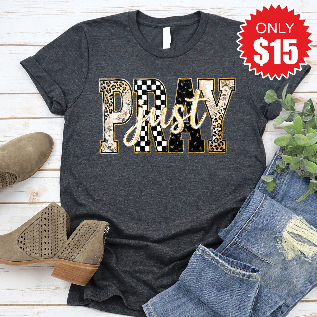 Just Pray Tee - Heather Charcoal - 15