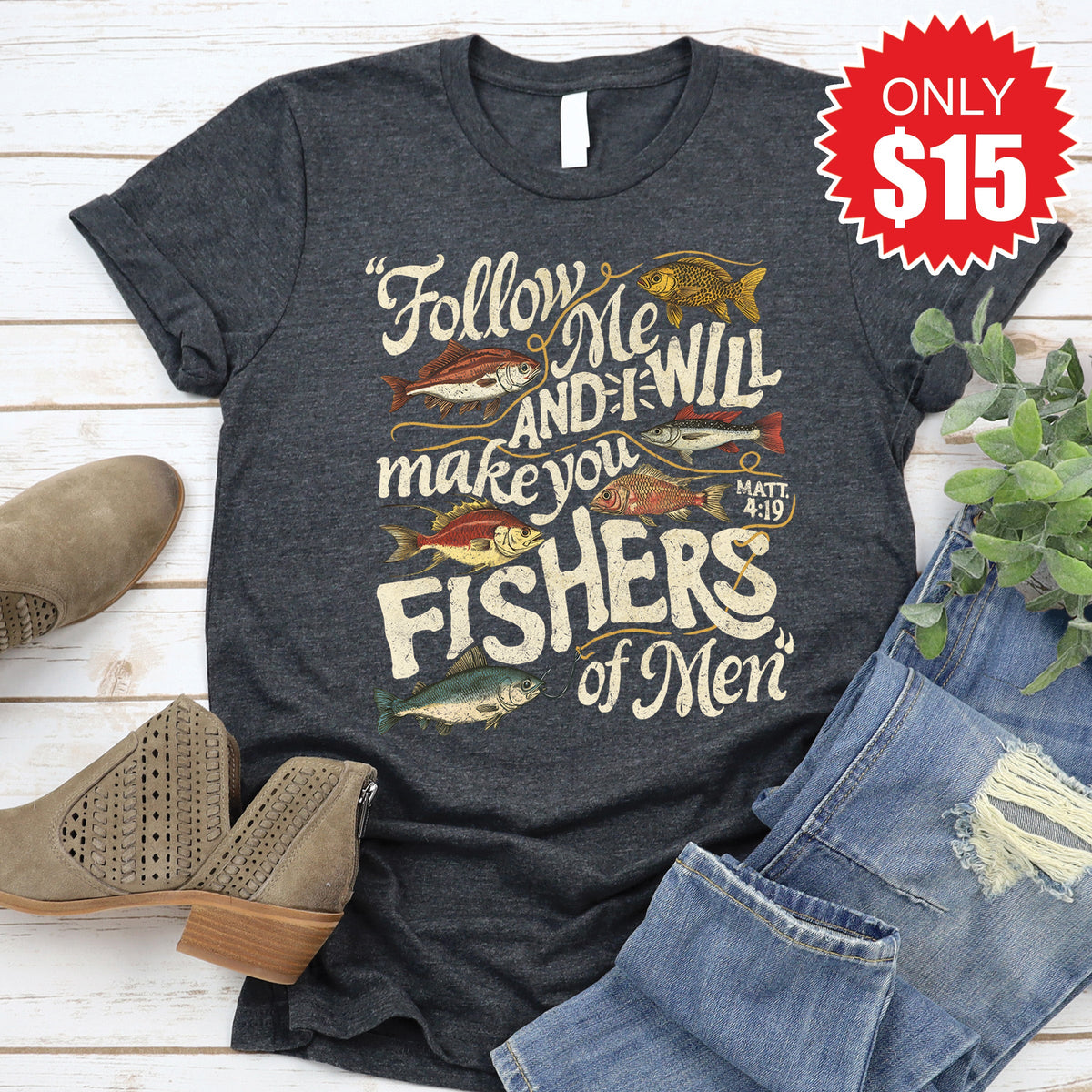 Fishers of Men Tee - Heather Charcoal - 15 product image 1