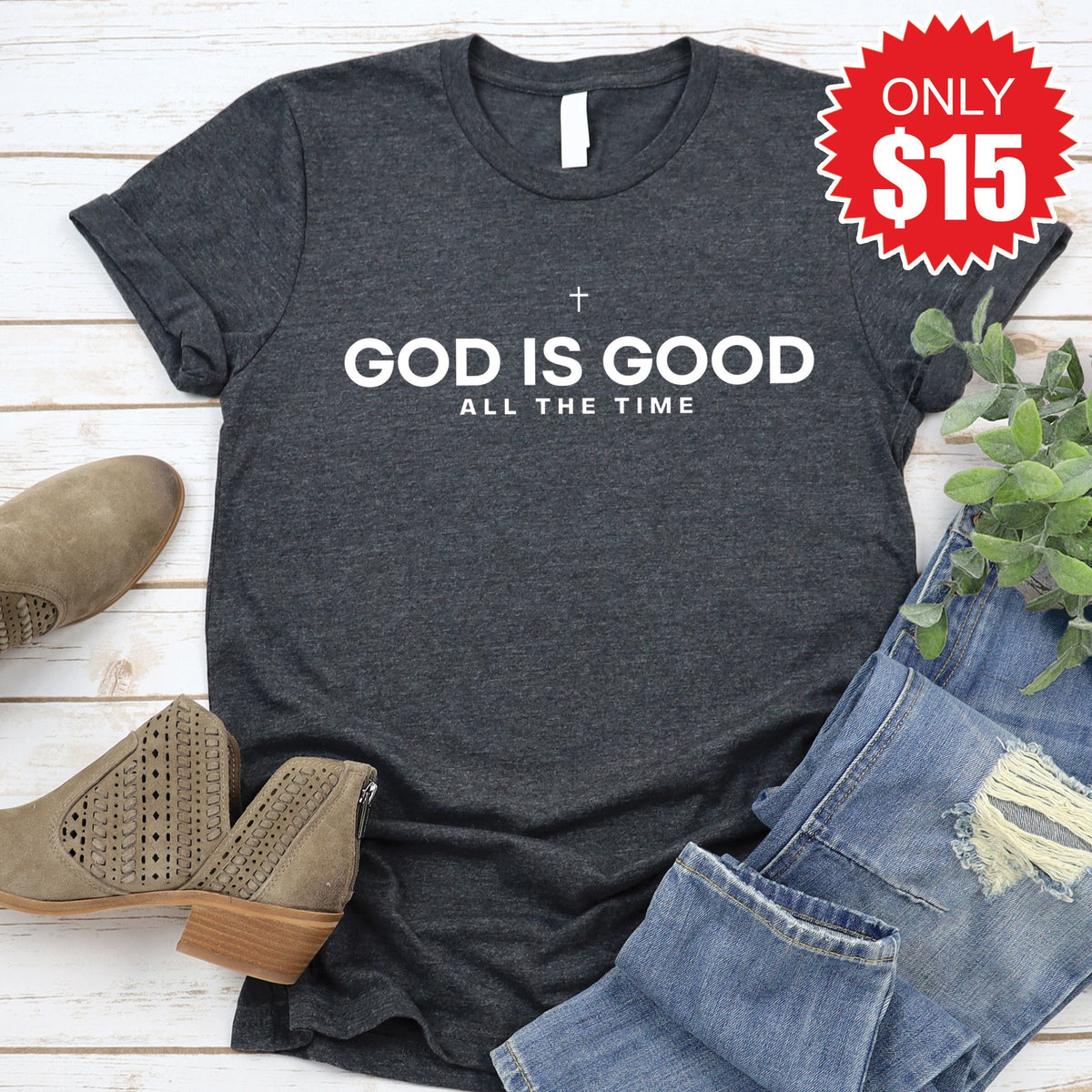 God Is Good Tee - Heather Charcoal - 15 product image 1