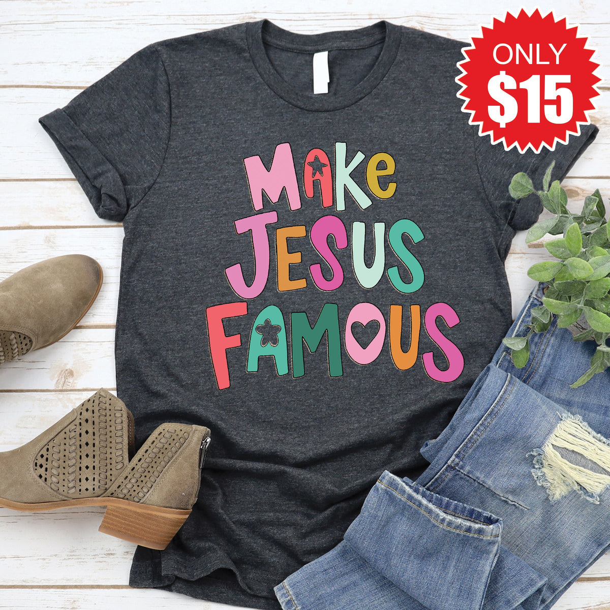 Make Jesus Famous Tee - Heather Charcoal - 15 product image 1