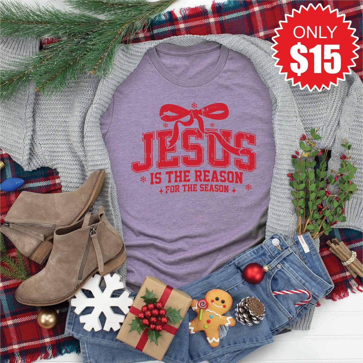 Jesus Is The Reason Tee - Heather Deep Purple - 15