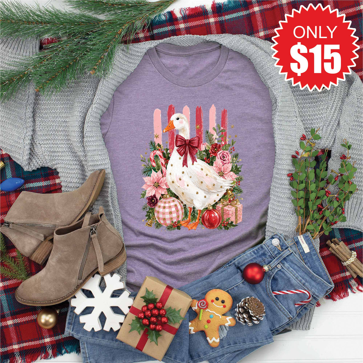Christmas Goose Tee - Heather Deep Purple - 15 product image 1