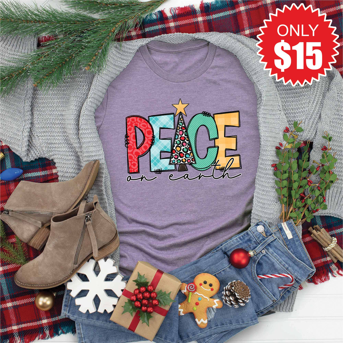 Peace On Earth Tee - Heather Deep Purple - 15 product image 1