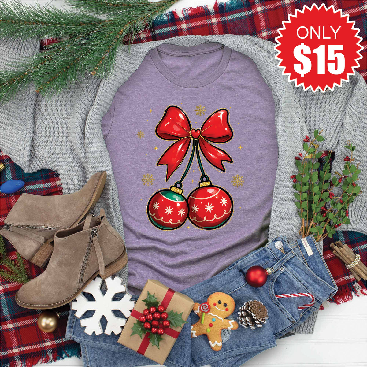 Christmas Cherries Tee - Heather Deep Purple - 15 product image 1